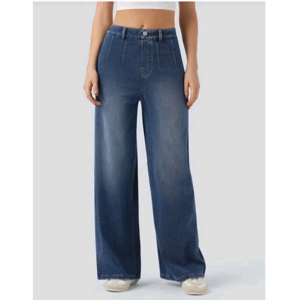 Halara Flex High Waisted Tummy Control Wide Leg Jeans Womens Medium Blue Stretch